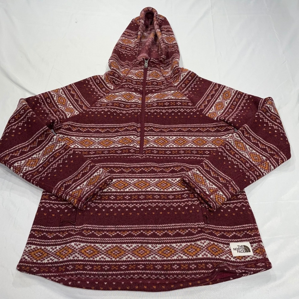 The North Face Crescent Hooded Pullover Burgundy Fair Isle Fleece NF0A48LK Small